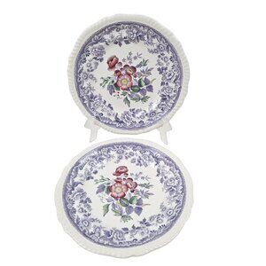 Copeland Spode Mayflower 2 Salad Plates Floral Lavender Border Vintage England
